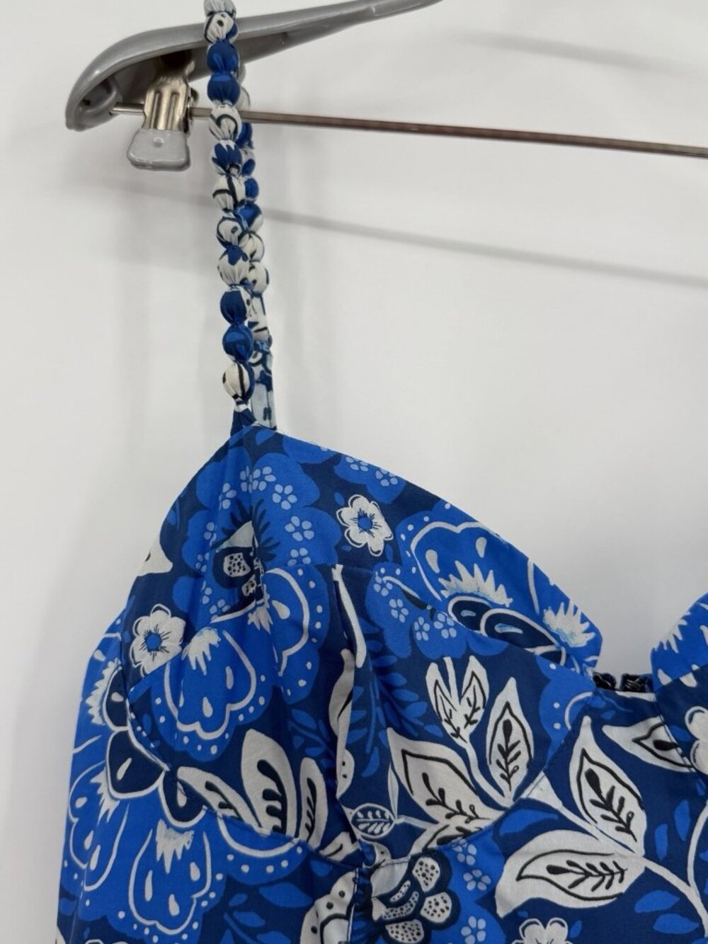 Farm Rio Full of Flowers Blue Midi Dress size M Medium Sleeveless Tiered Bustier - Picture 6 of 16